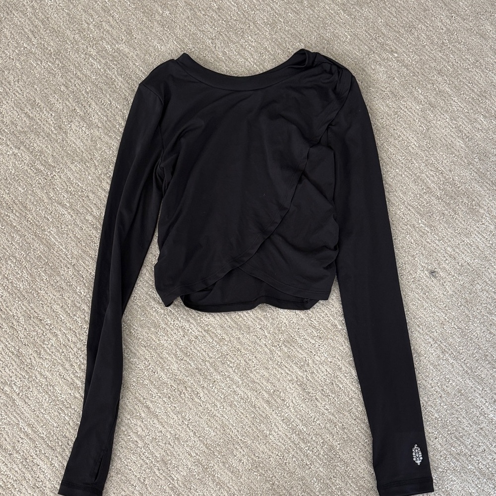 Black Long-Sleeve Women’s Wrap-Front Workout Top Free People Movement
